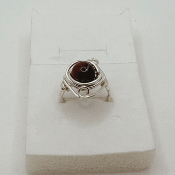 Red Crystal Stainless Steel Wire-Wrapped Ring - Image 2