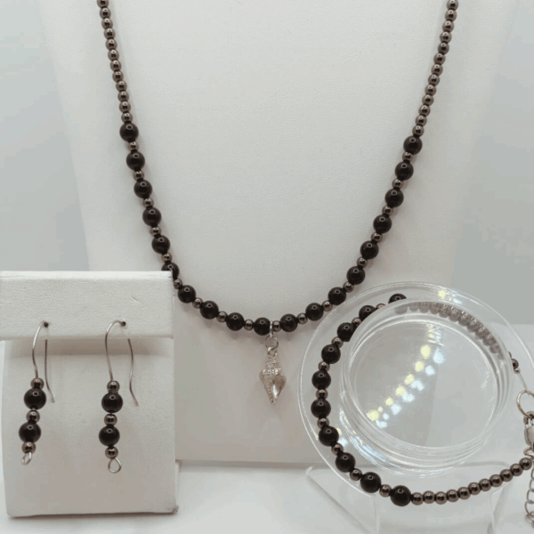 Black Crystal Jewelry set seashell charm -6mm - Image 2