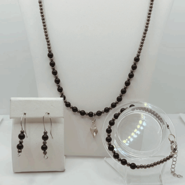 Black Crystal Jewelry set seashell charm -6mm
