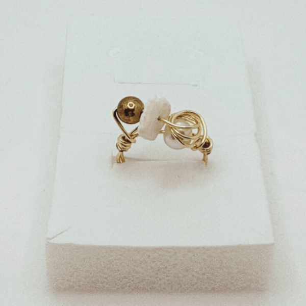 Ocean Treasure - Handmade Beaded Ring with Pearl, Shell and Gold on 18K Gold Wire