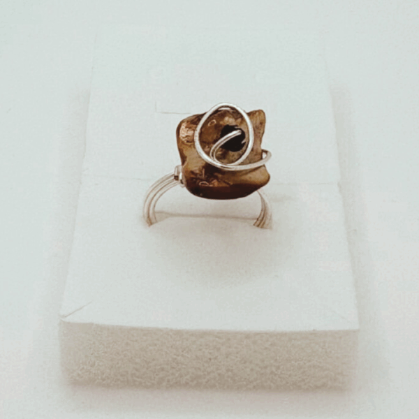 Brown & Gold Fire Glass Ring with Crystal Accent-Unique Handmade Piece - Image 2