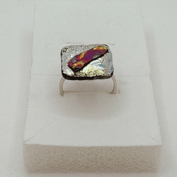 Crimson Flame -Handmade Fire Glass Ring with stainless steel wire.