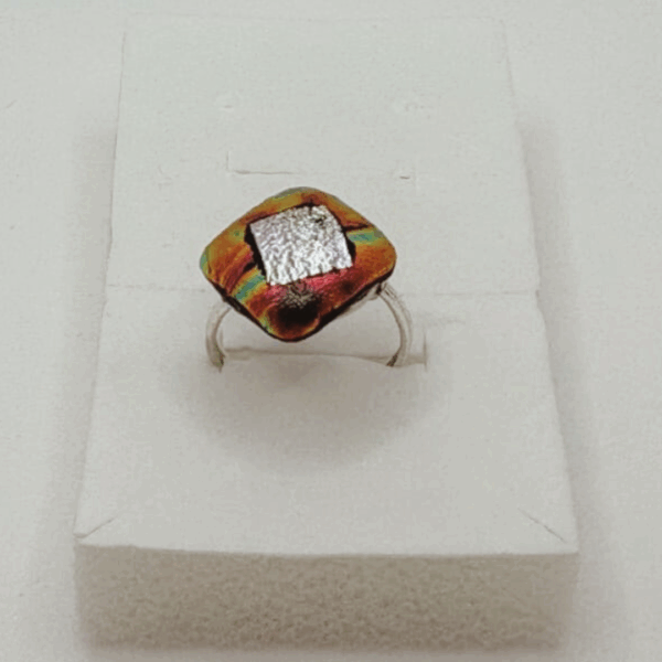 Mystic Ember- Handmade Fire Glass Ring with Stainless Steel Wire