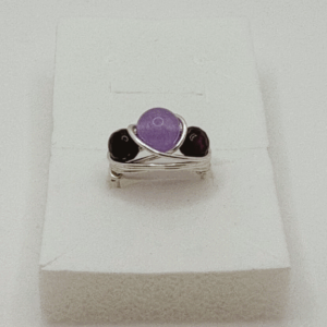 Amethyst Crystal Ring -1 large 6mm beads + 2 small 4mm Amethyst beads-  Size 5 Ring