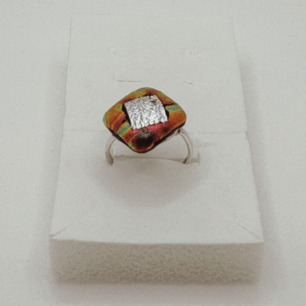 Mystic Ember- Handmade Fire Glass Ring with Stainless Steel Wire - Image 2