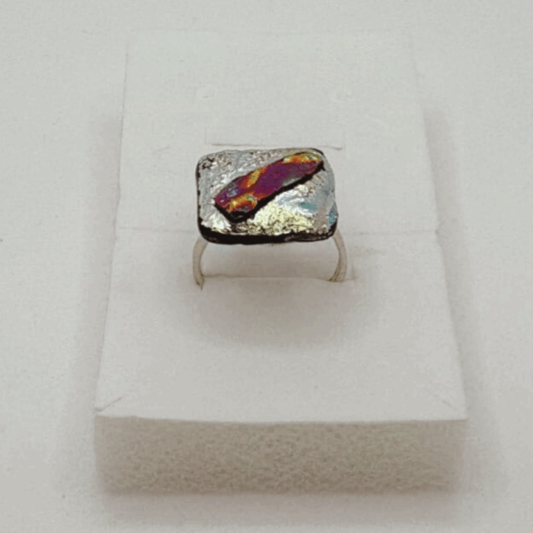 Crimson Flame -Handmade Fire Glass Ring with stainless steel wire. - Image 2