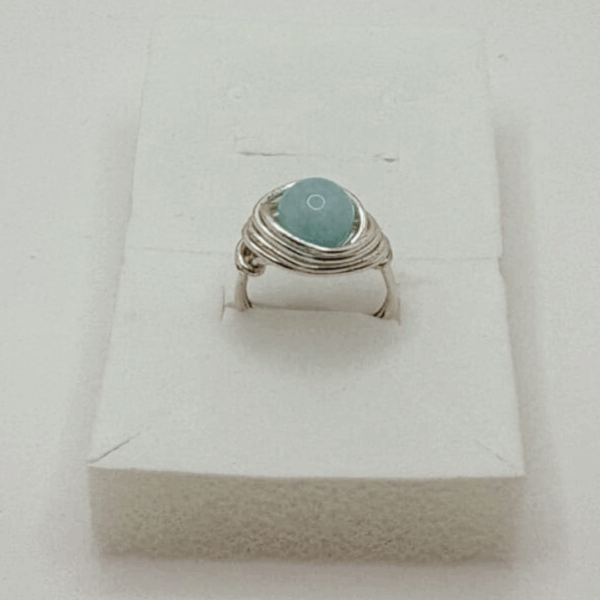 Serenity Aquamarine - Handmade Stainless Steel Wire Ring - Image 2