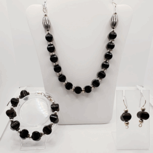 Timeless Elegance- Black Onyx Pendant Necklace, Bracelet & Earrings