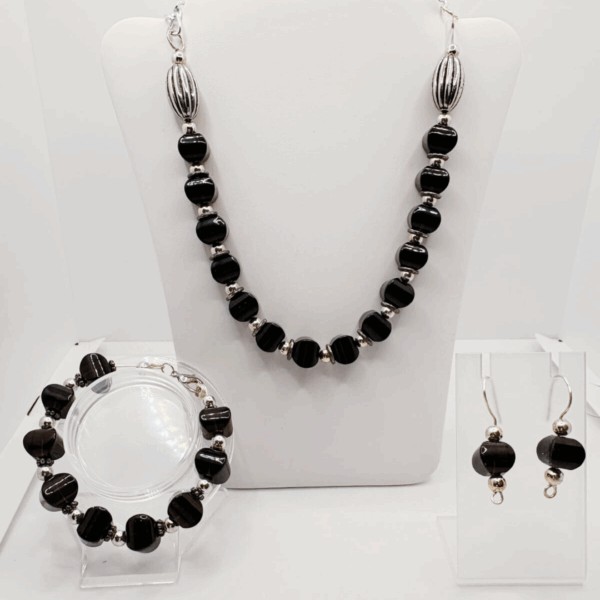Timeless Elegance- Black Onyx Pendant Necklace, Bracelet & Earrings